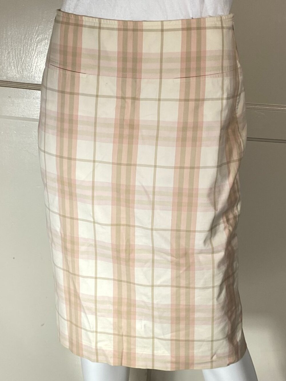 VINTAGE BURBERRY LONDON Pink Beige Nova Check Pencil Skirt UK 10 US 8 Made Italy